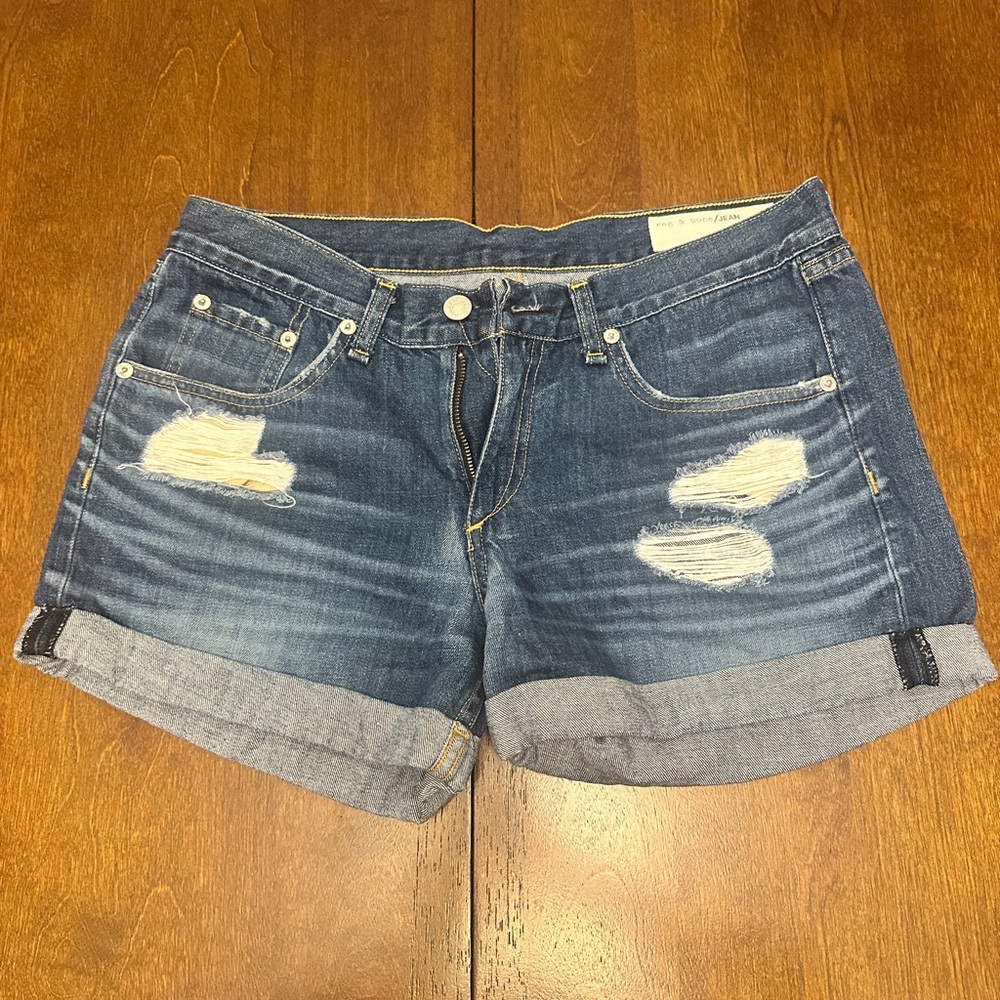 rag & bone Blue Distressed Jean Shorts